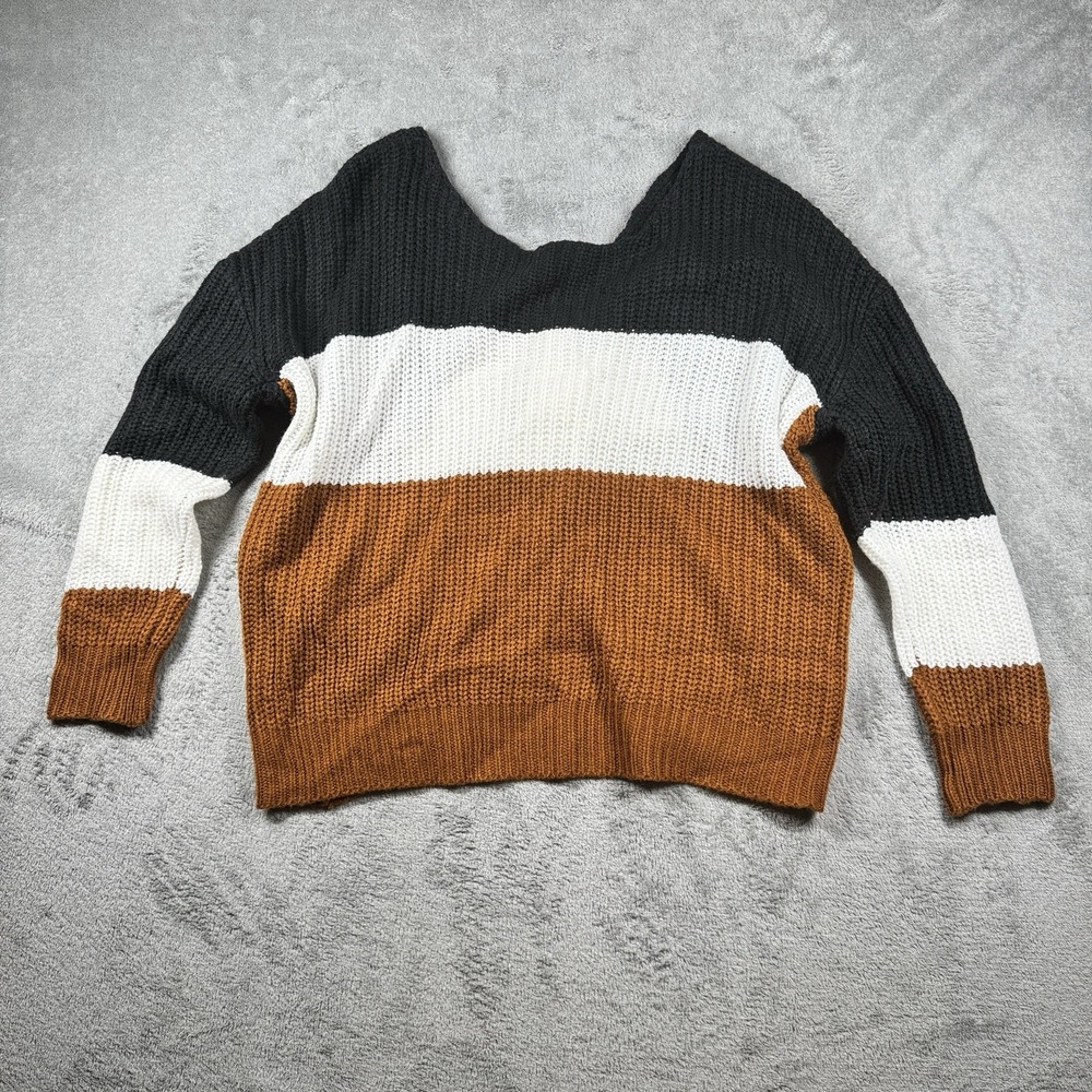 Colorblock Open Back Reversible Sweater Womens XL Full Circle Trends